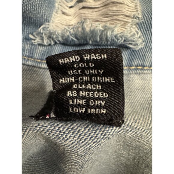 Light Blue Distressed Long Duster Denim Jacket Dress‎ Rhinestone Graphic Size M - Picture 5 of 5